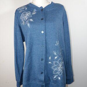Alfred Dunner Button Up Top/Jacket Blue with White Embroidery Size 2X